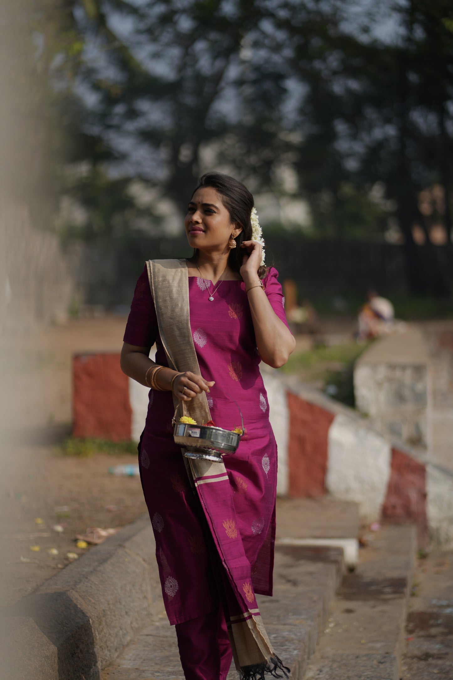 Ilavarasi Raw Silk Salwar Set in Pink