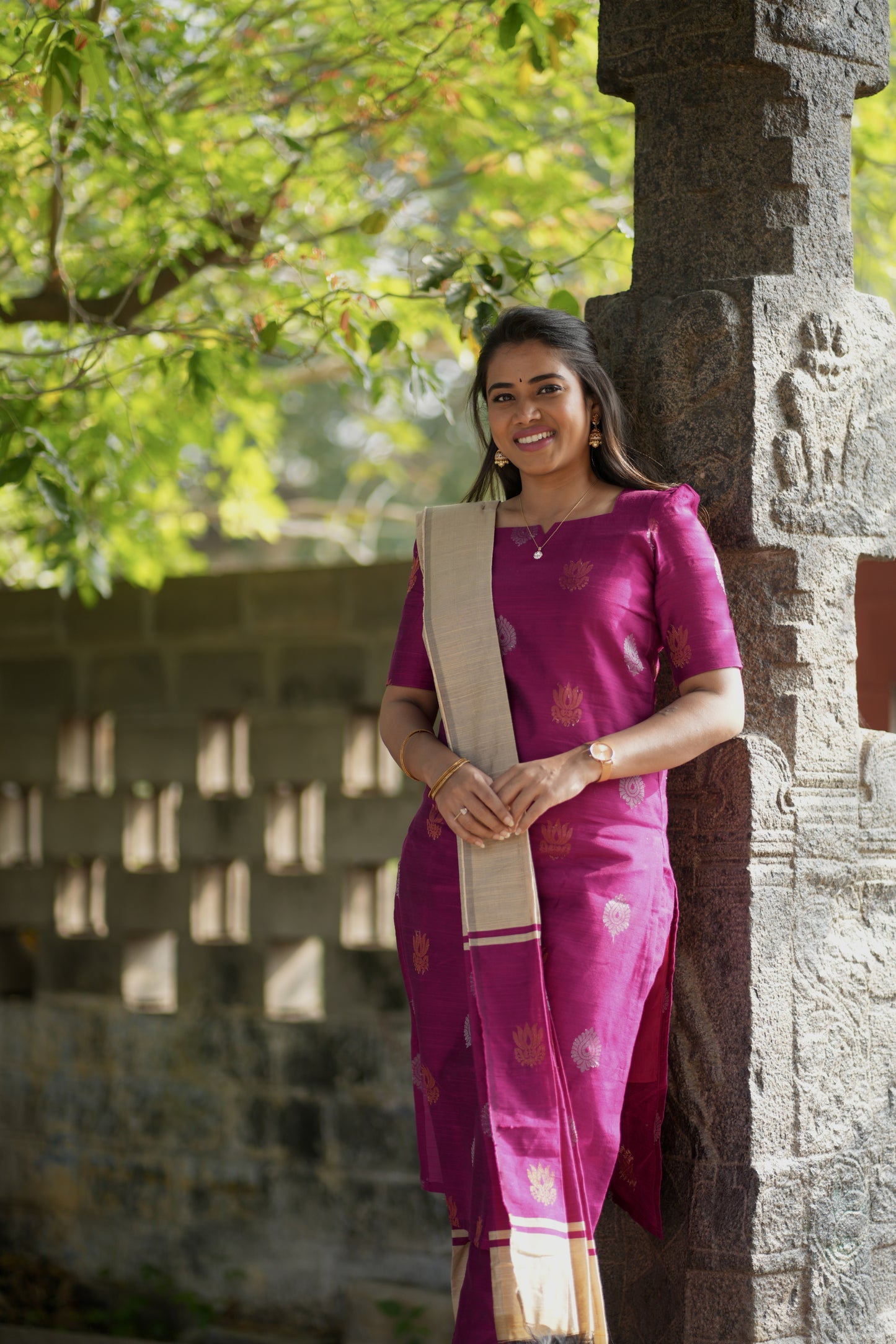 Ilavarasi Raw Silk Salwar Set in Pink