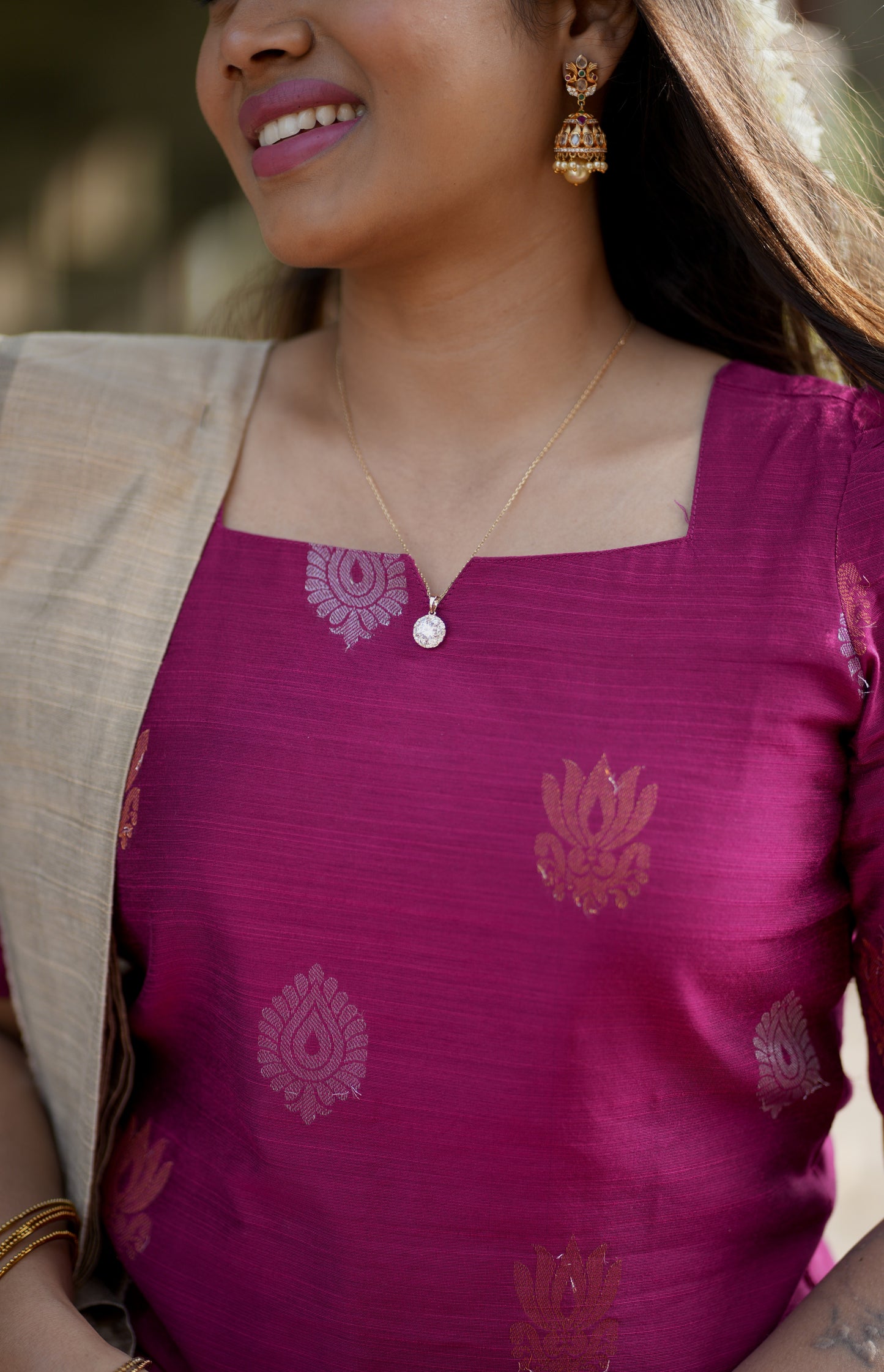 Ilavarasi Raw Silk Salwar Set in Pink
