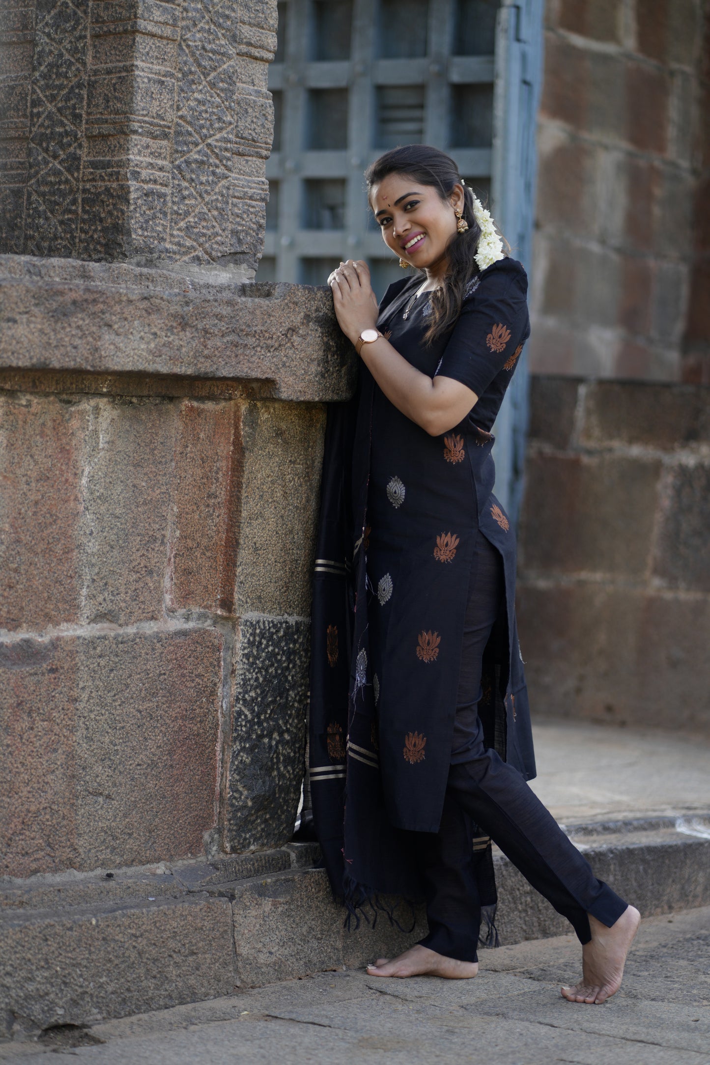 Ilavarasi Raw Silk Salwar Set in Black