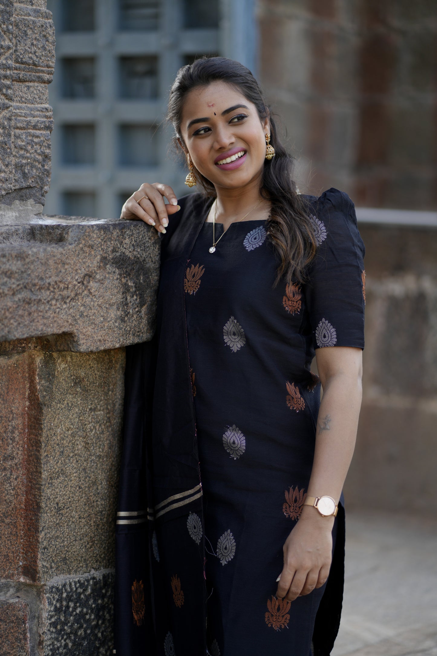 Ilavarasi Raw Silk Salwar Set in Black