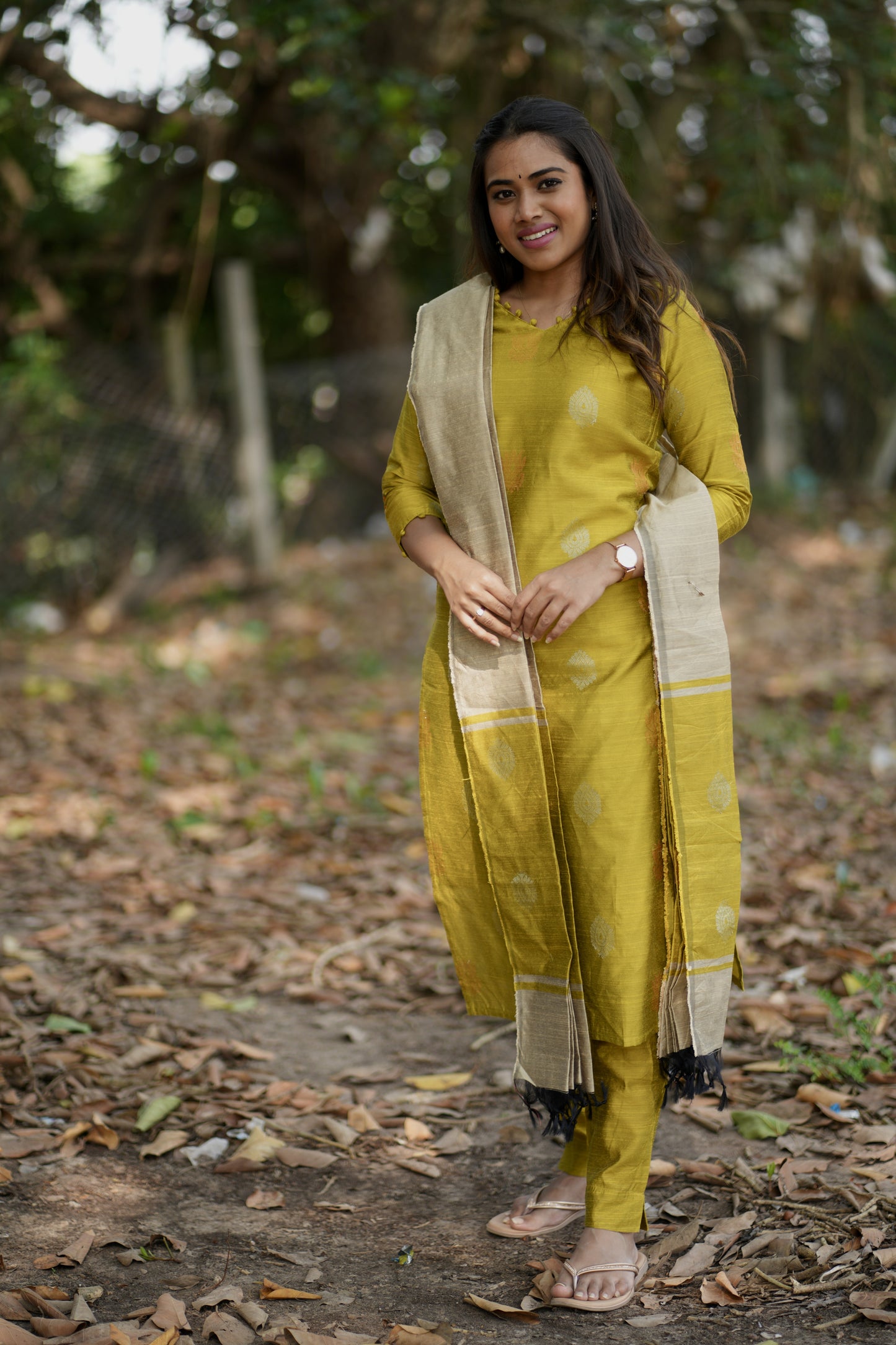 Ilavarasi Raw Silk Salwar Set in Golden Yellow