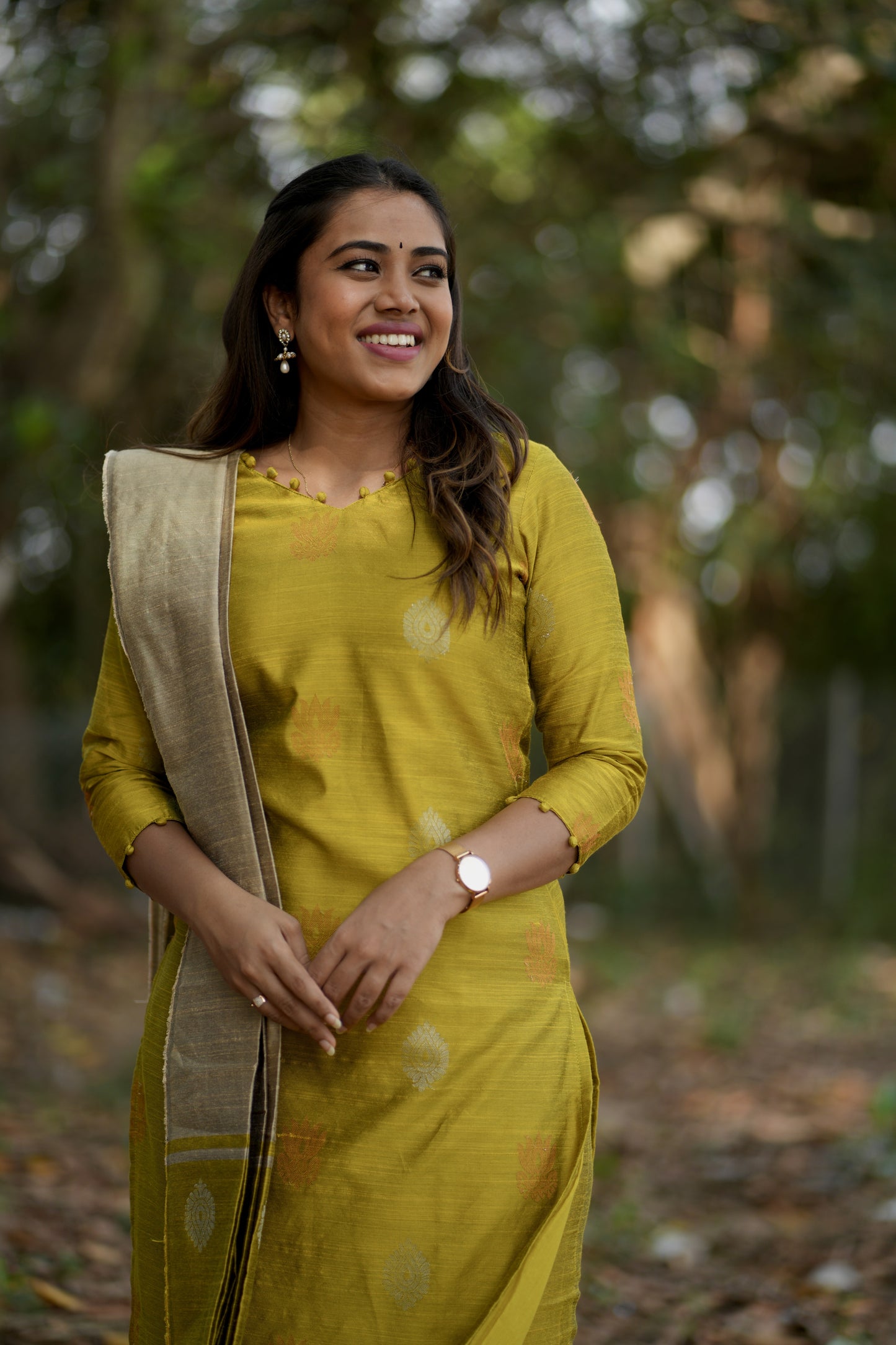 Ilavarasi Raw Silk Salwar Set in Golden Yellow