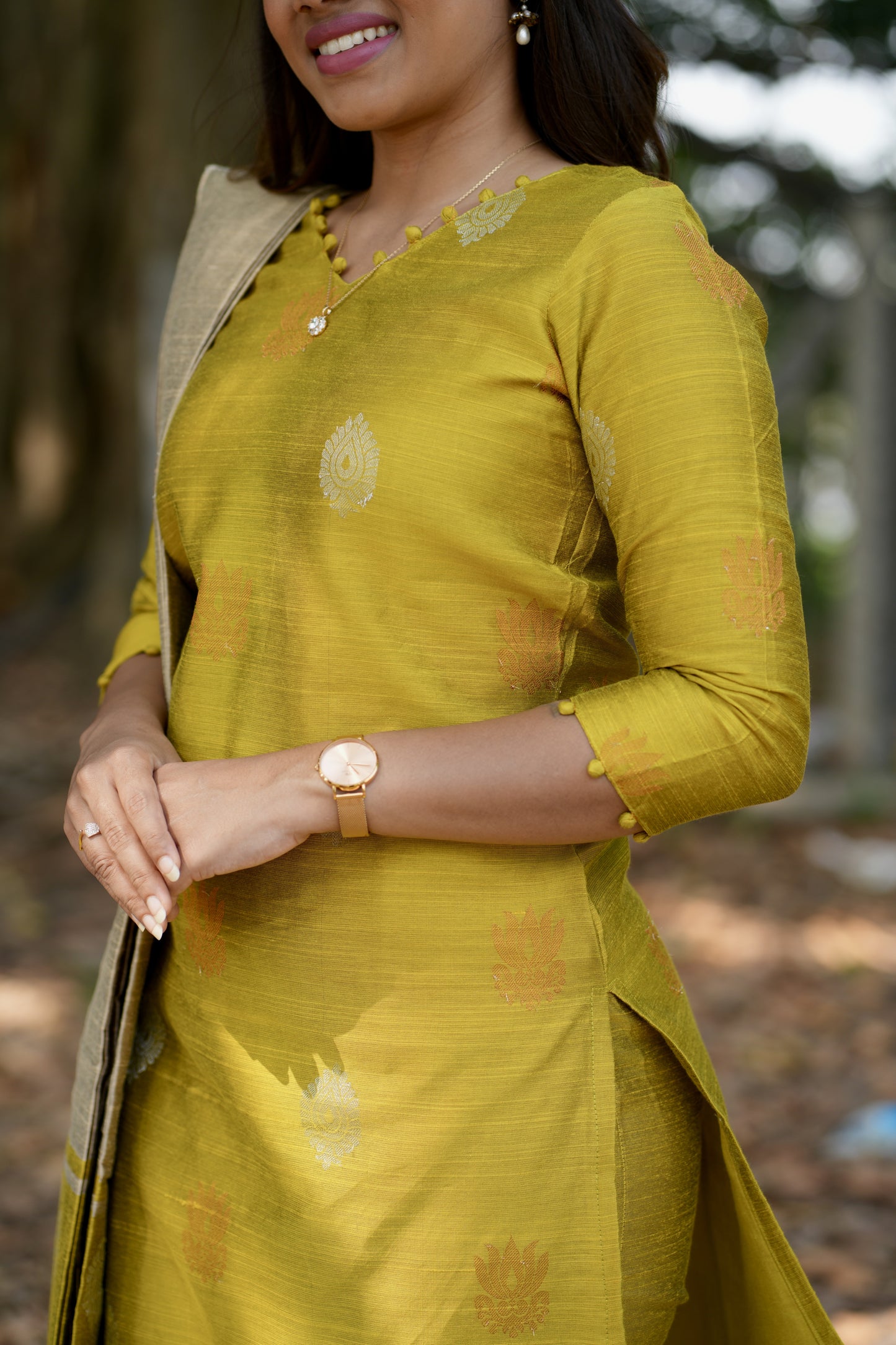 Ilavarasi Raw Silk Salwar Set in Golden Yellow