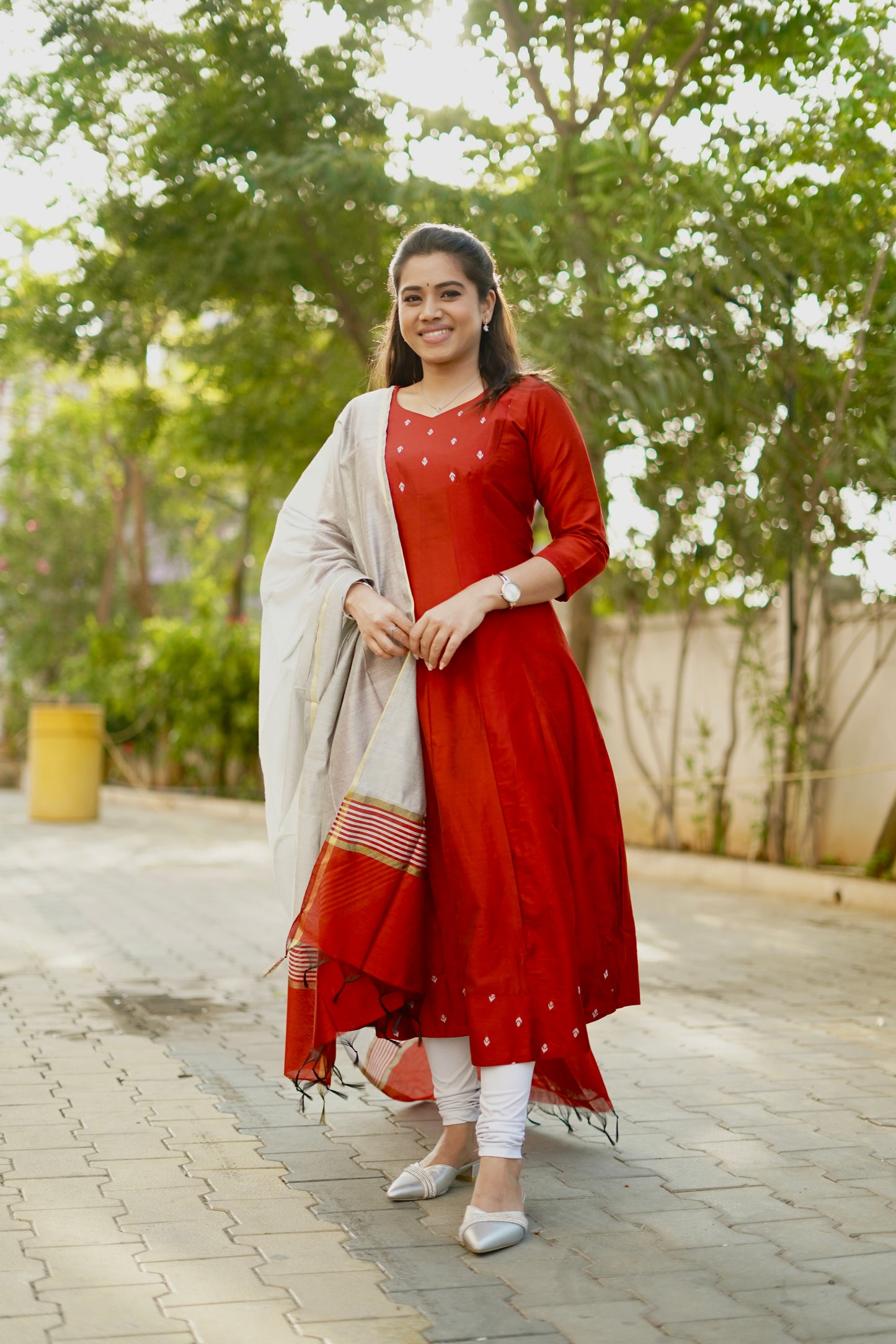 Dhanya Cherry Red Anarkali top with dupatta