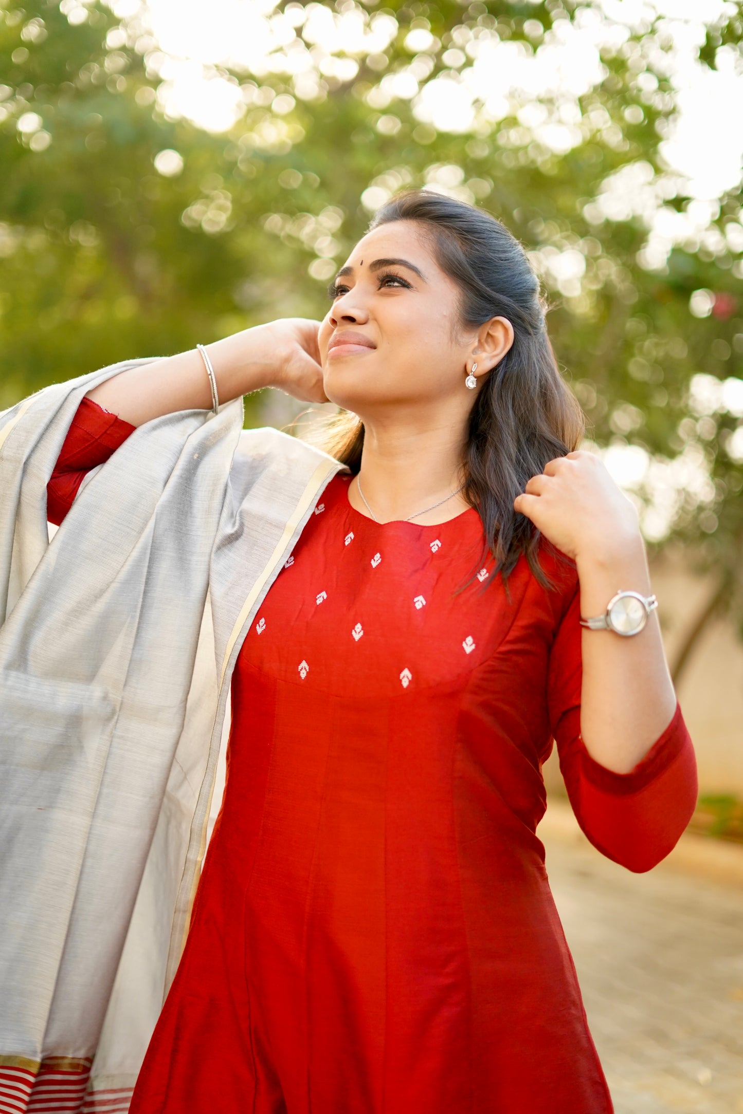 Dhanya Cherry Red Anarkali top with dupatta