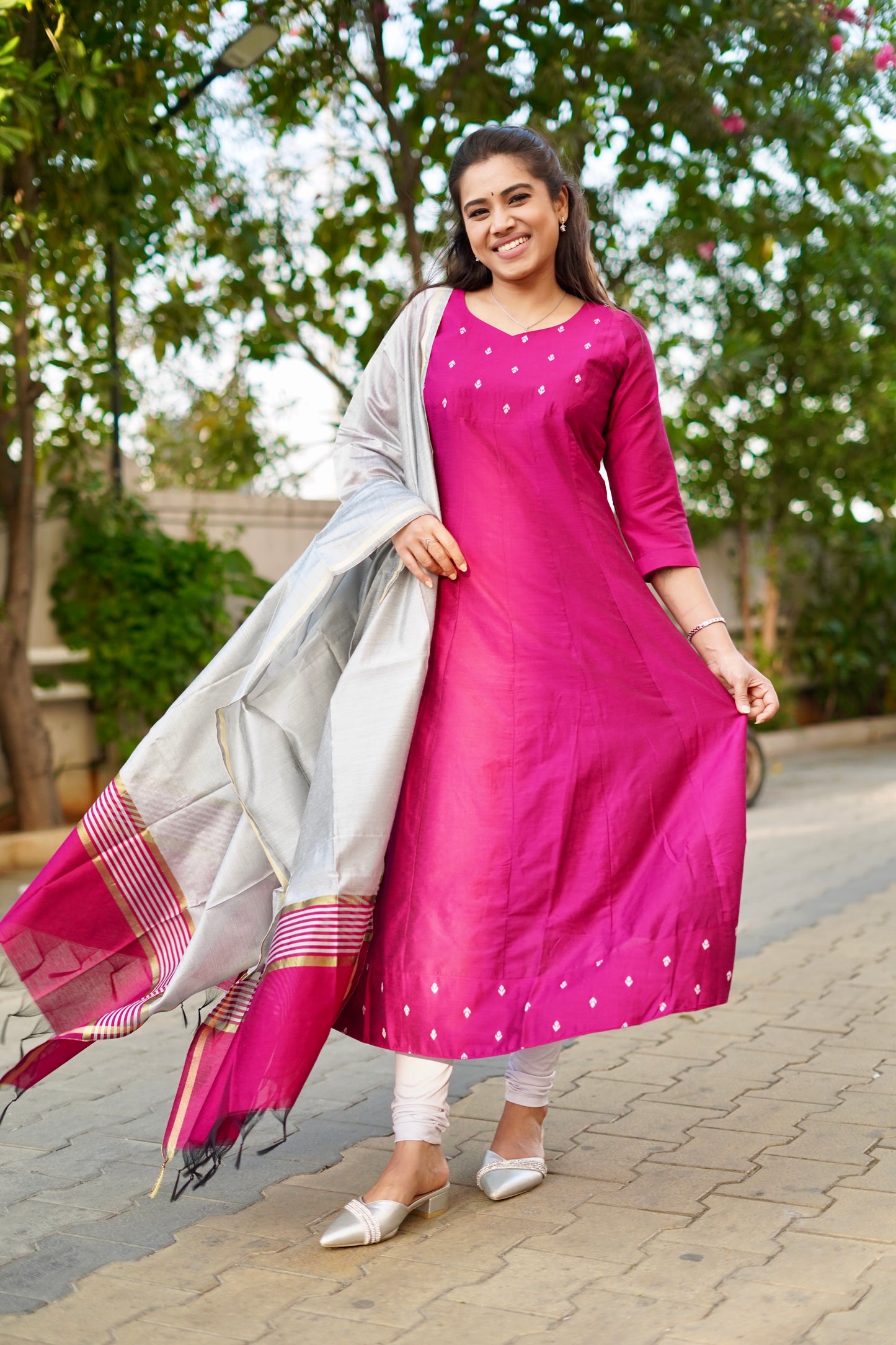 Dhanya Pink Anarkali top with dupatta