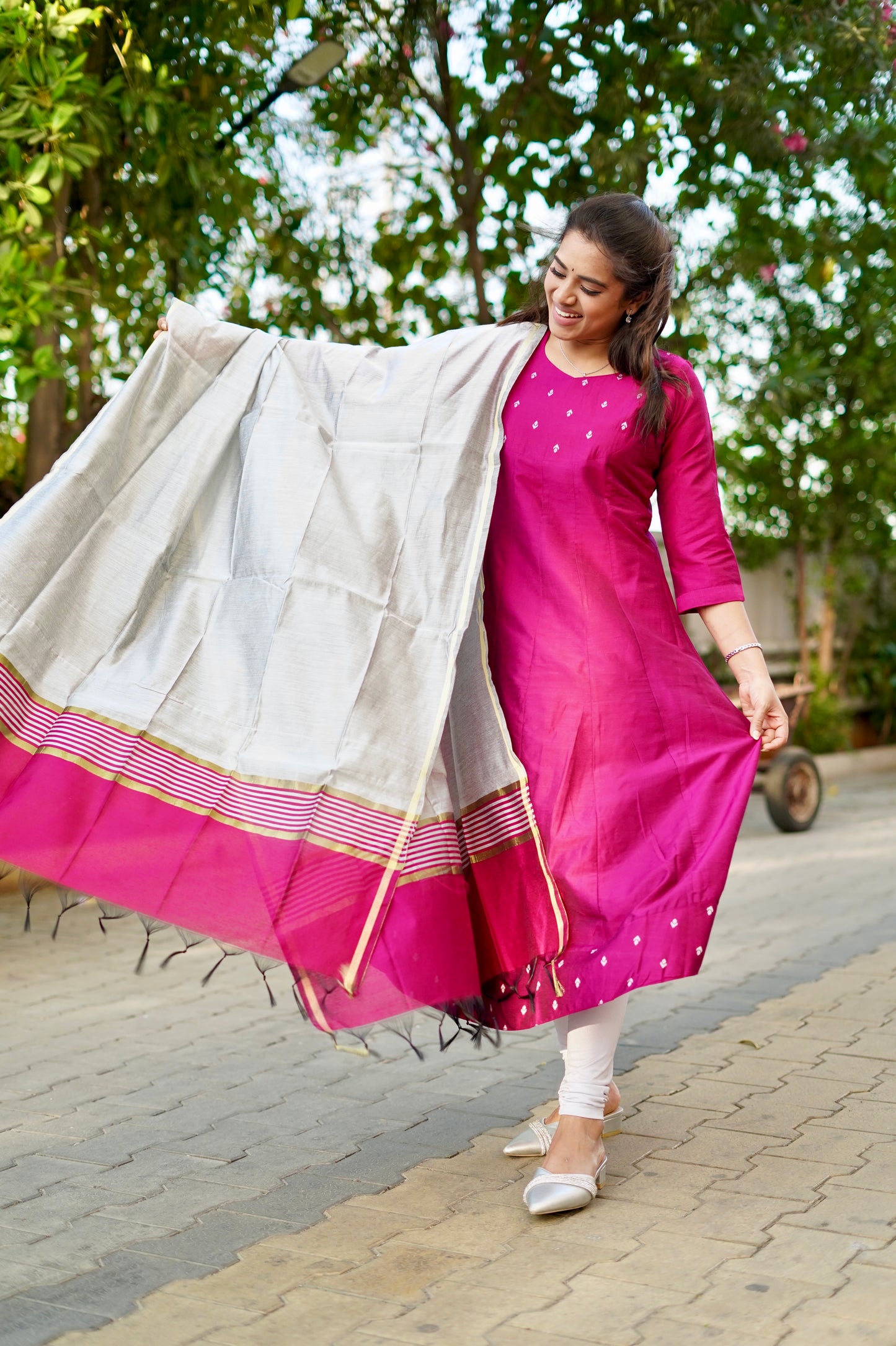 Dhanya Pink Anarkali top with dupatta