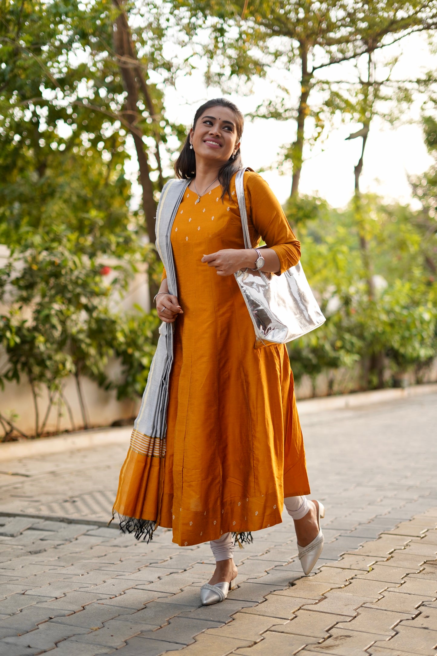 Dhanya Mustard Anarkali top with dupatta
