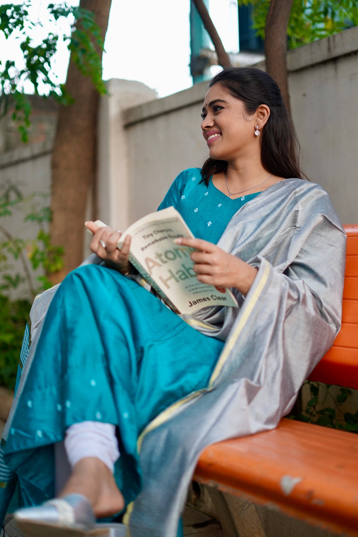 Dhanya Cyan Anarkali top with dupatta