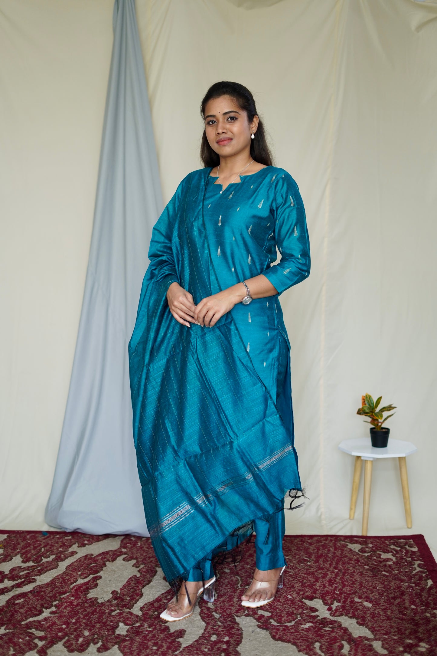 Ilaagiya Raw Silk Salwar Set Ph.Blue