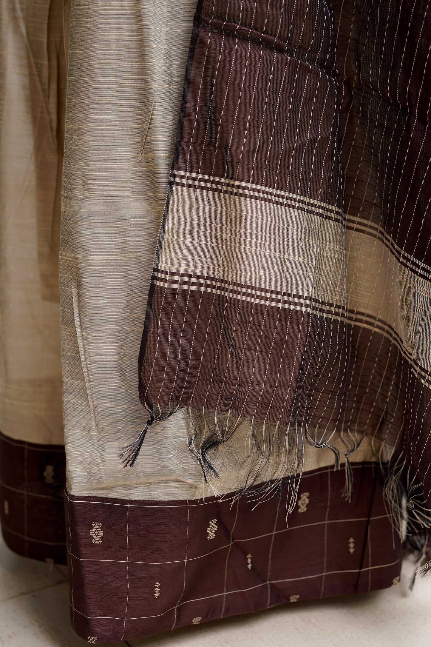 Chandrini Checked Brown Raw Silk Gown