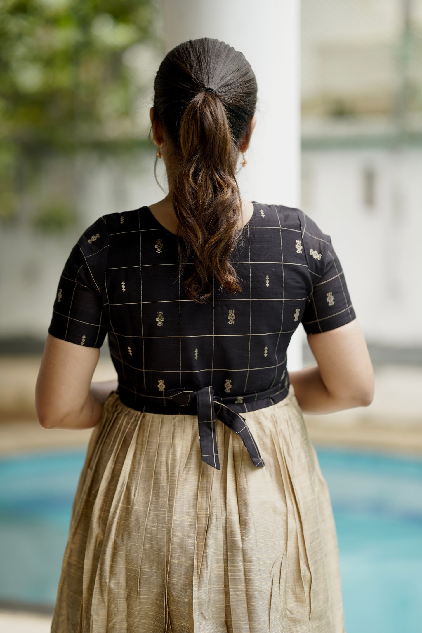 Chandrini Checked Black Raw Silk Gown