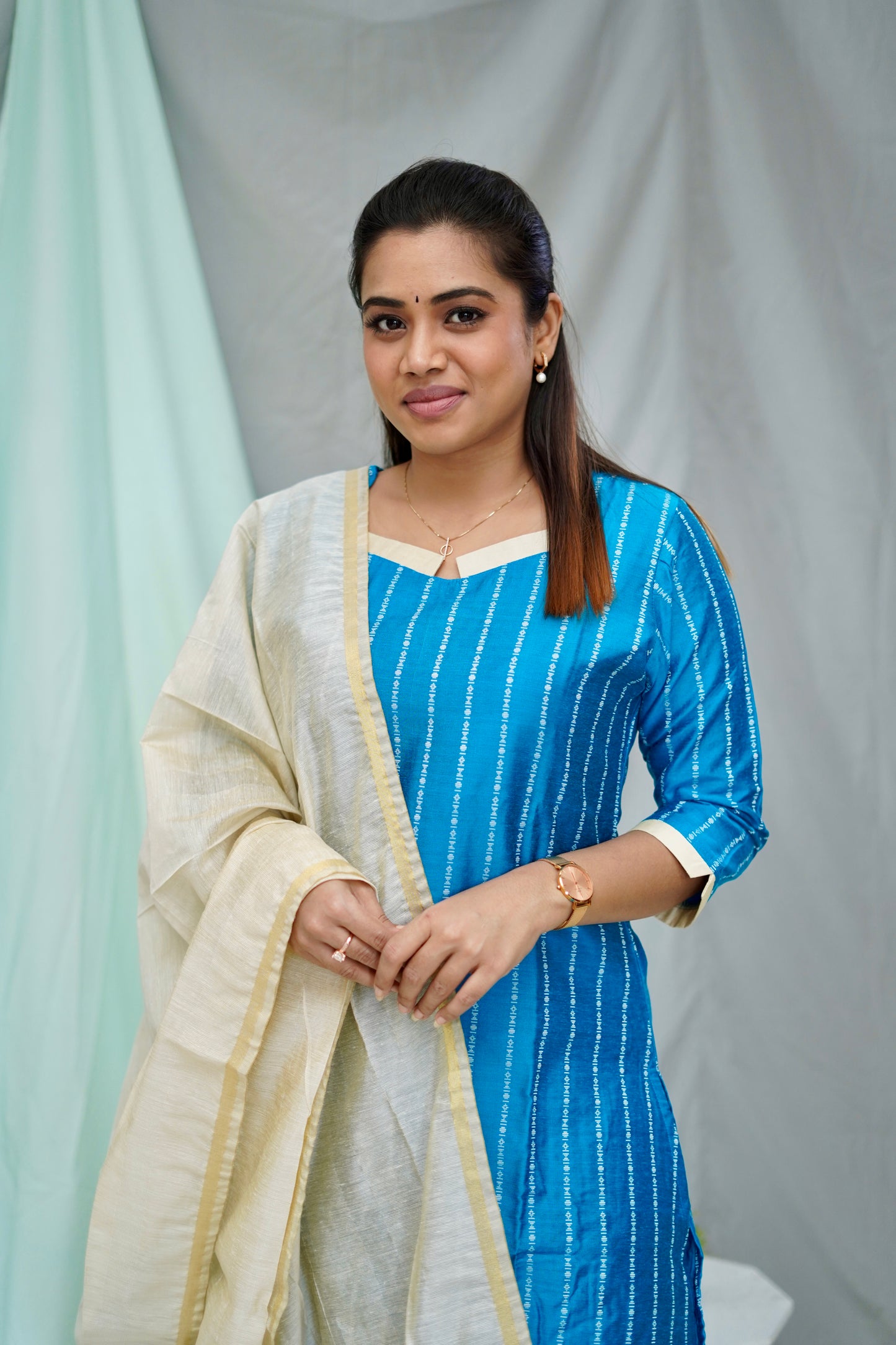 Anjali Raw Silk Striped Salwar Set - Blue