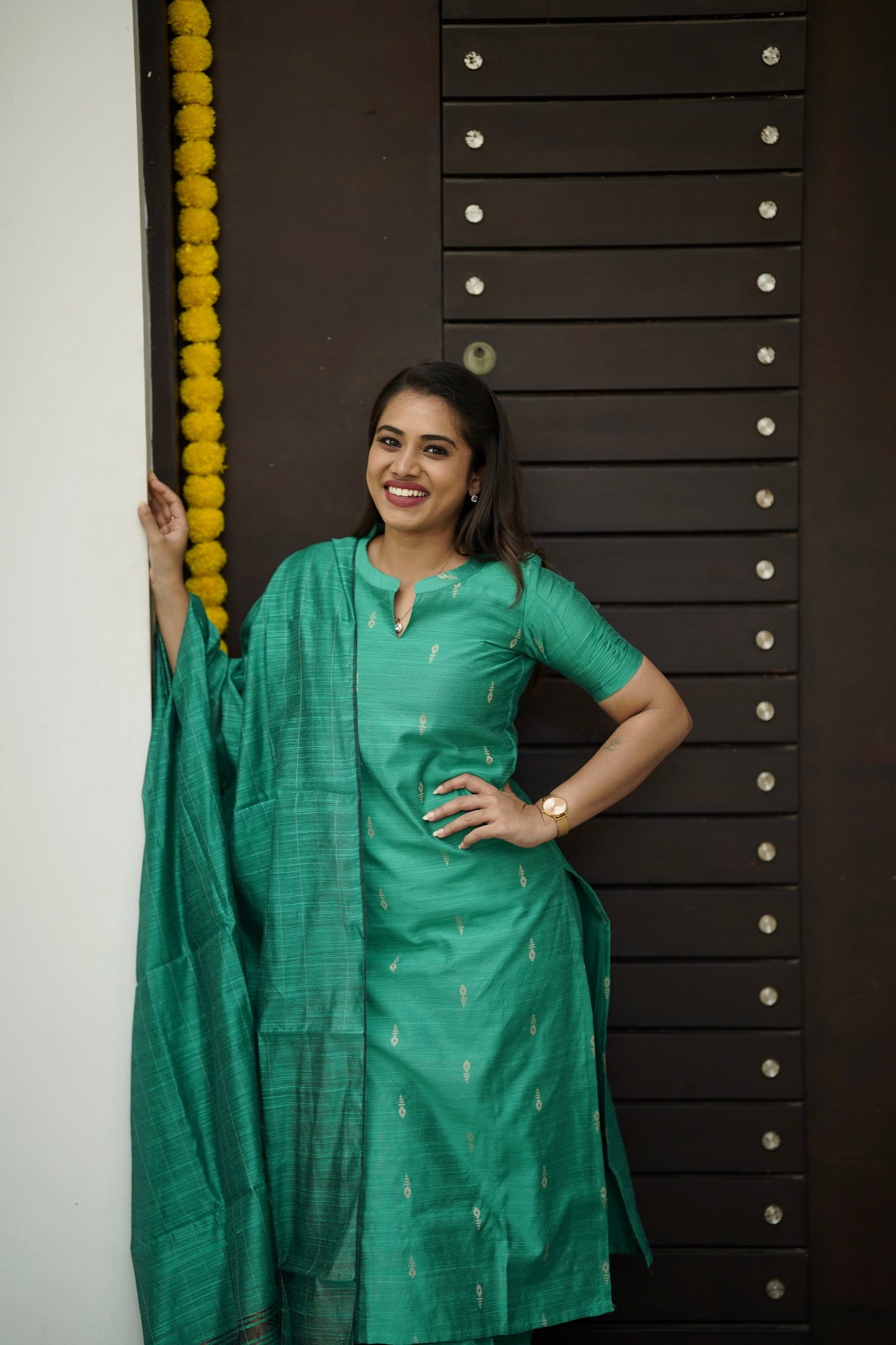 Mangala Salwar Set in Emerald Green