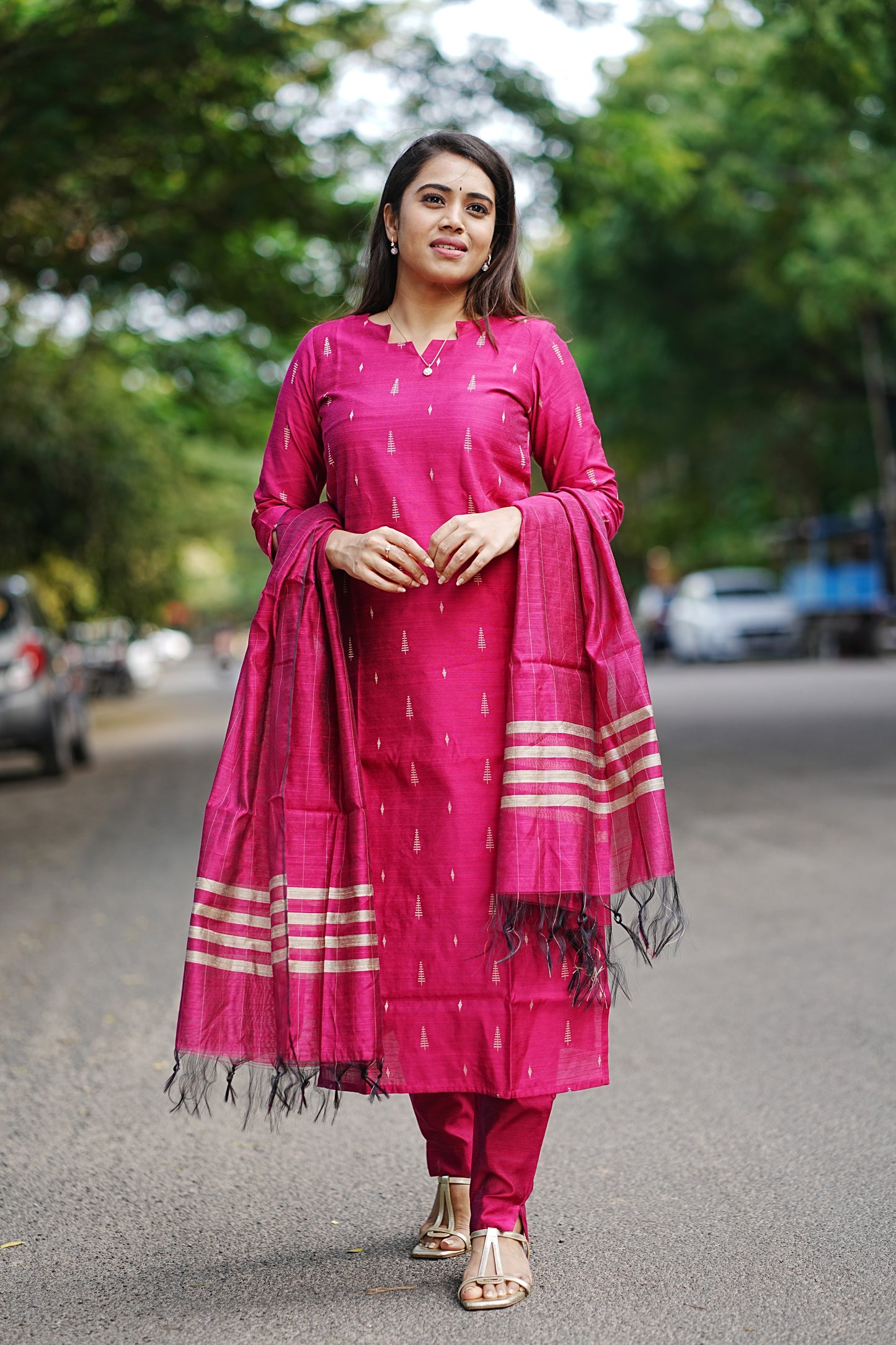 Ilaagiya Raw Silk Salwar Set in Pink