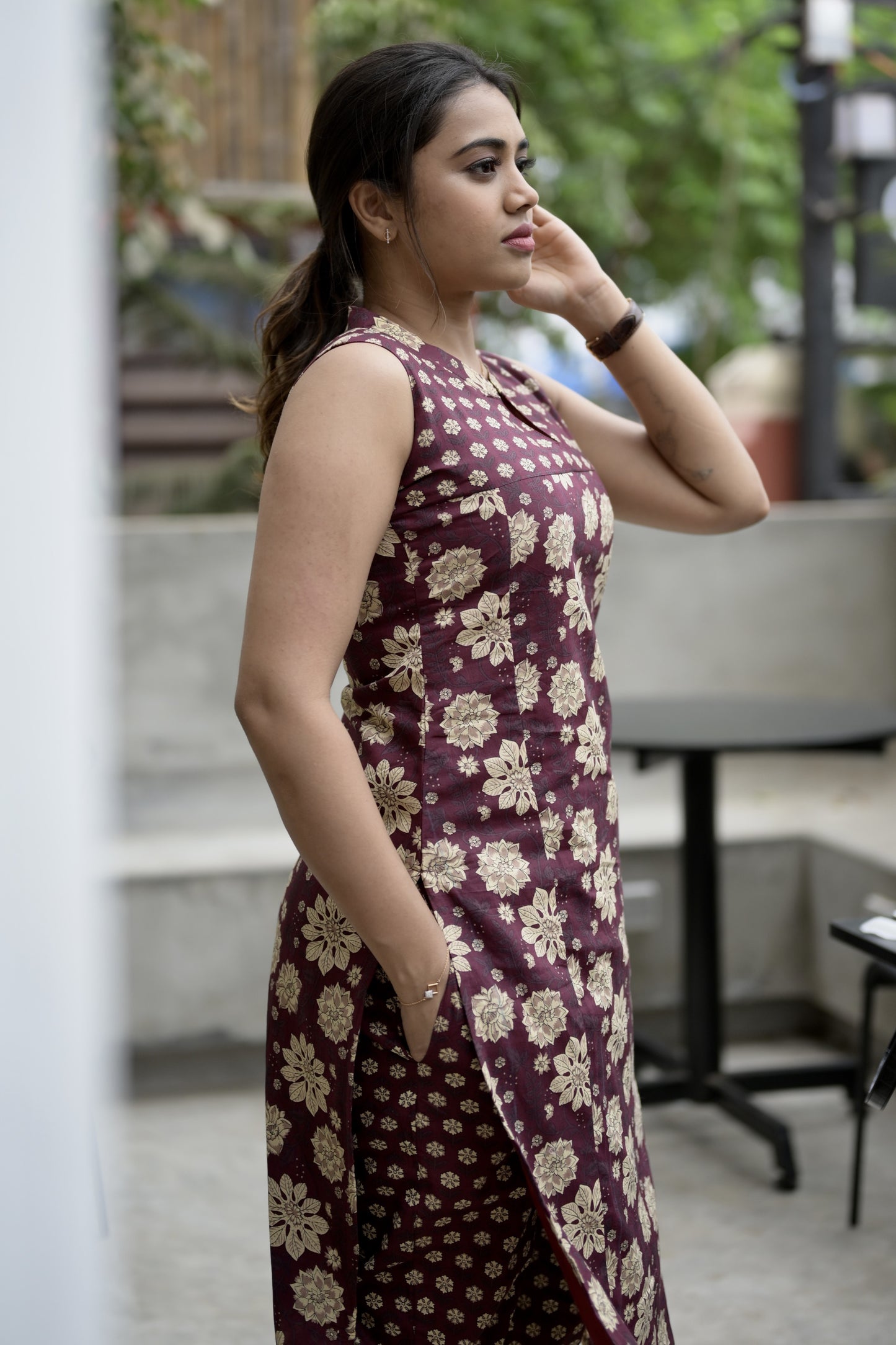Maroon Floral elegance kurti set