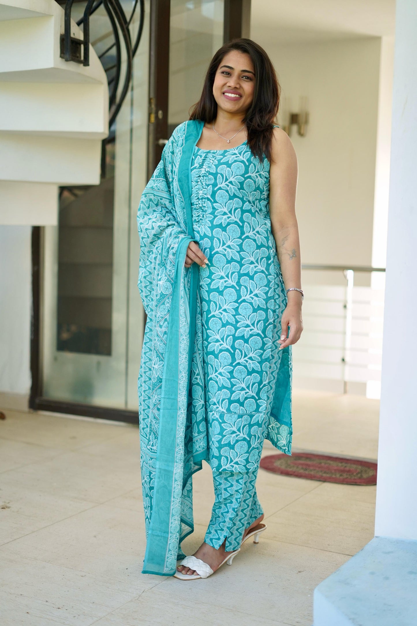 Iniya: Powder Blue Cotton salwar set