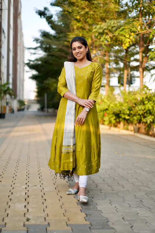 Dhanya Lime Green Anarkali top with dupatta