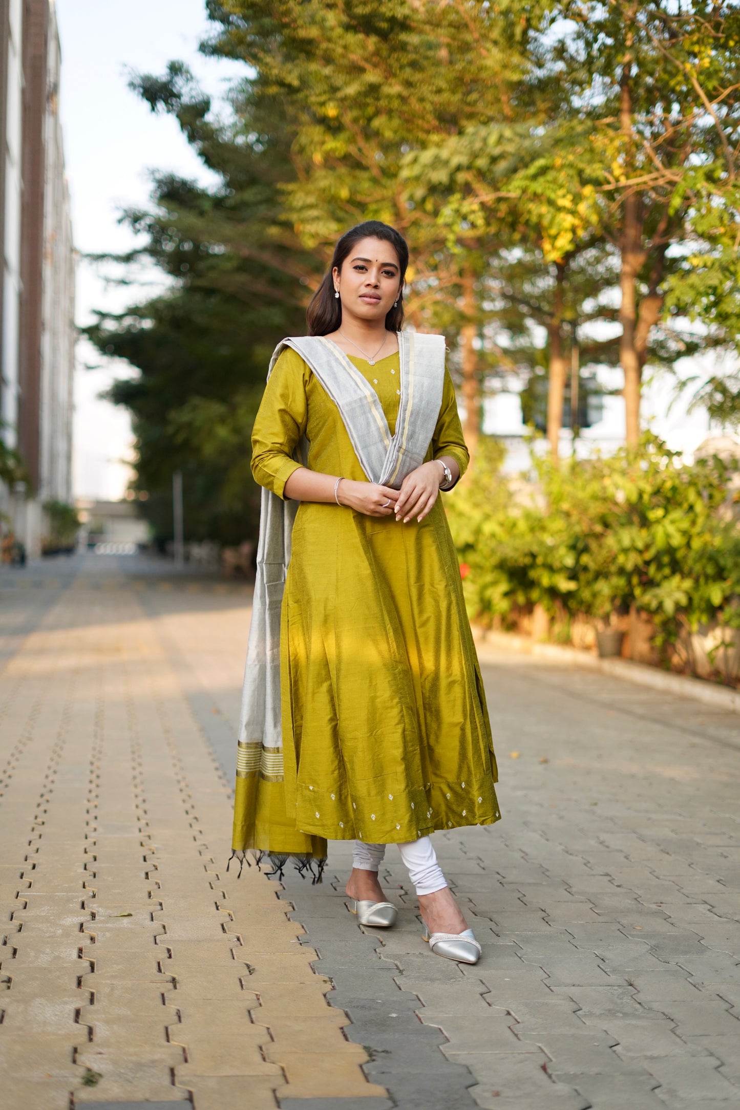 Dhanya Lime Green Anarkali top with dupatta