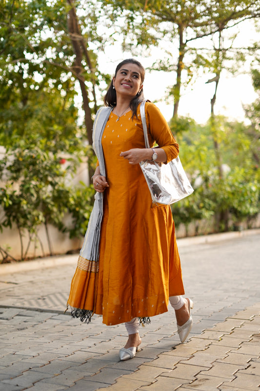 Dhanya Mustard Anarkali top with dupatta