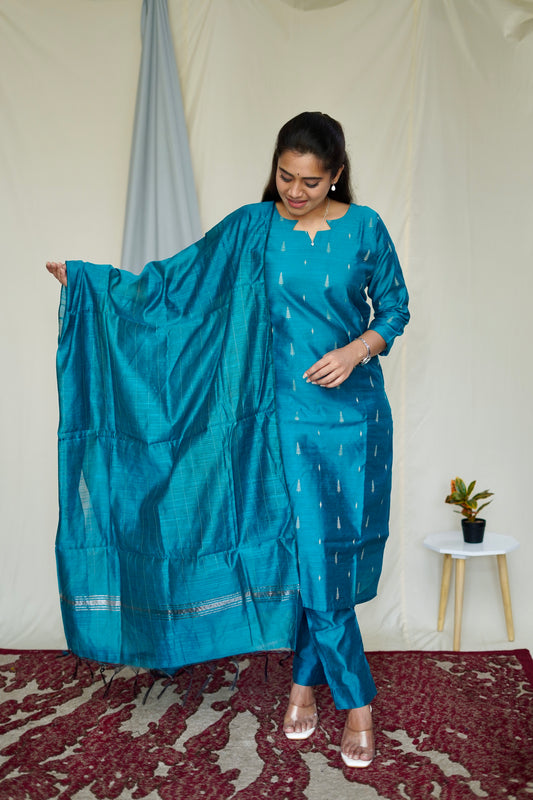 Ilaagiya Raw Silk Salwar Set Ph.Blue