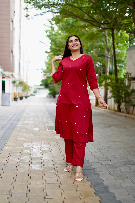Kavya Kurti set - Maroon