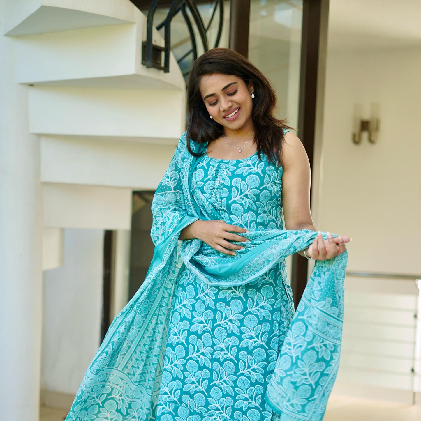 Iniya: Powder Blue Cotton salwar set