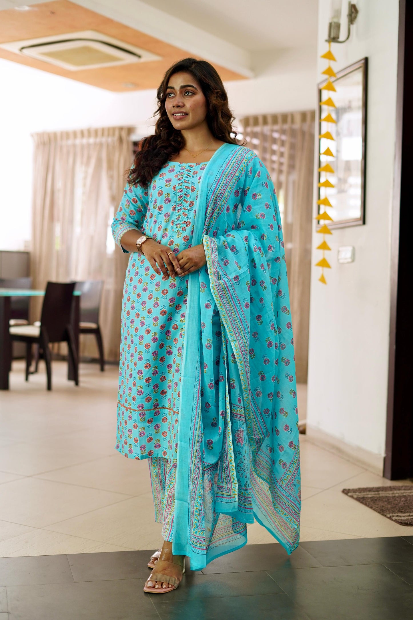 Iniya: Soft Cyan cotton salwar set