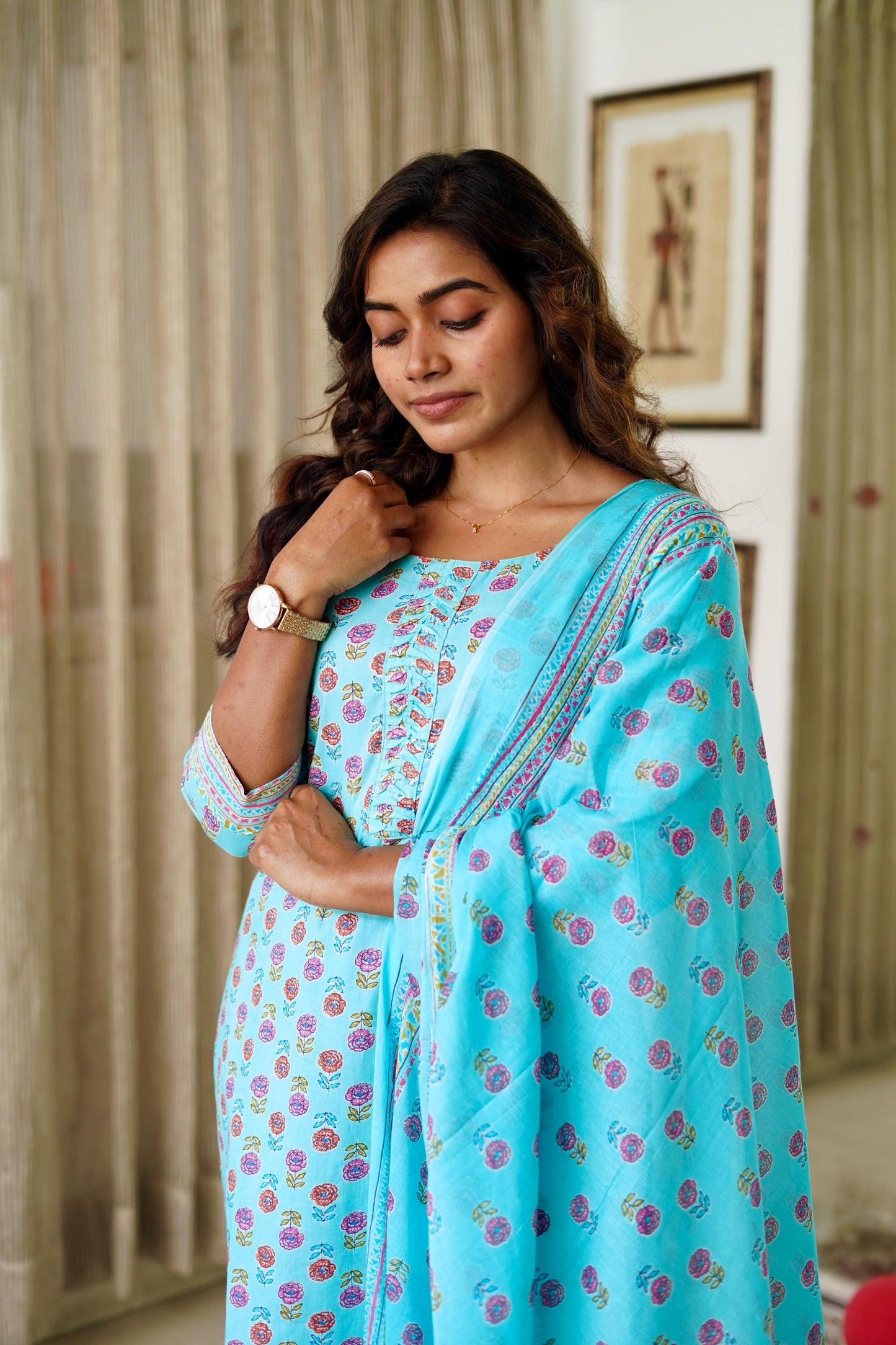 Iniya: Soft Cyan cotton salwar set